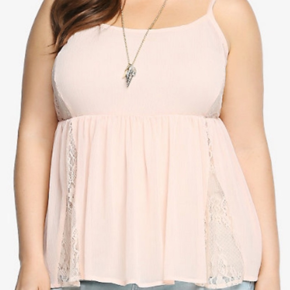 Torrid light pink chiffon baby doll tank top 1X NWT